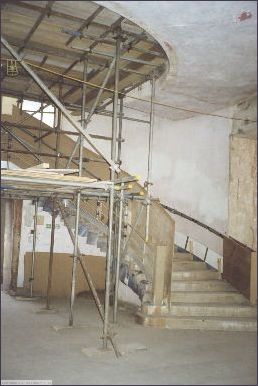Scaffolding protects the interior stairwell