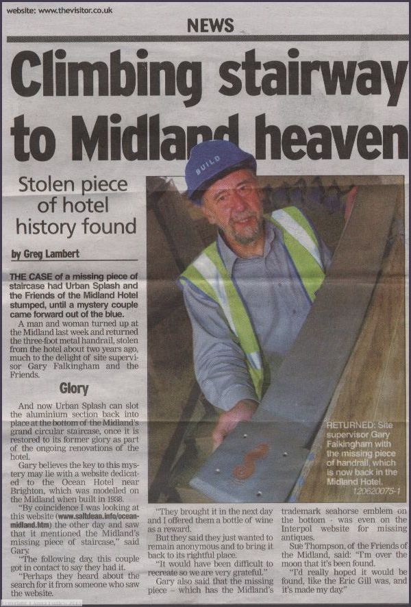 Newspaper article referering to the stolen bannister