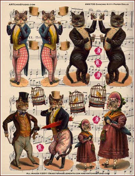 Dancing Cut Out Cats 1800s