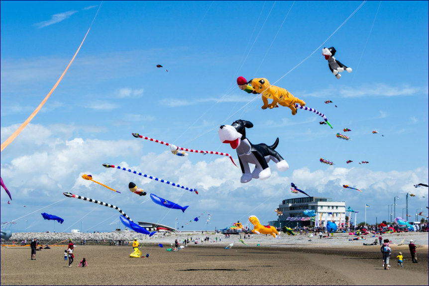 Kites on the beach at the Midland Hotel