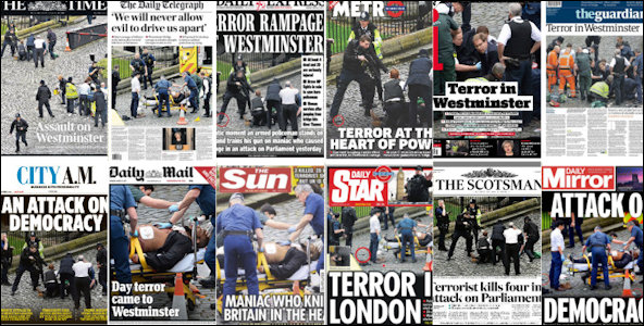 Newspaper headlines following Westminster attack