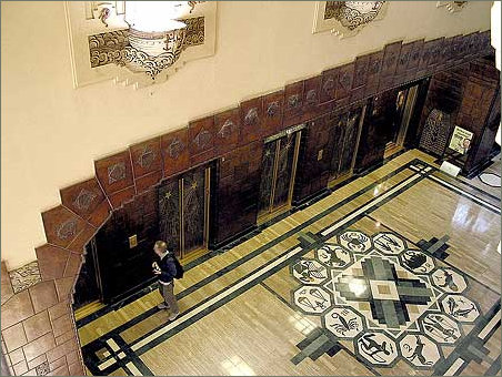 Mosaic inlaid florr of lobby from above
