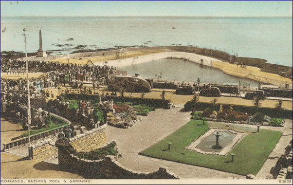 1930s colour postcard of Jubilee Pool and Gardens