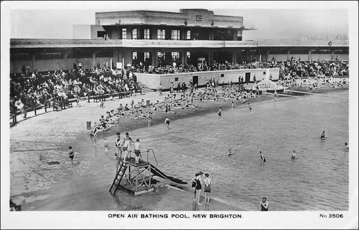 Postcard of the Open Air Bating Pool, New Brighton 1930s