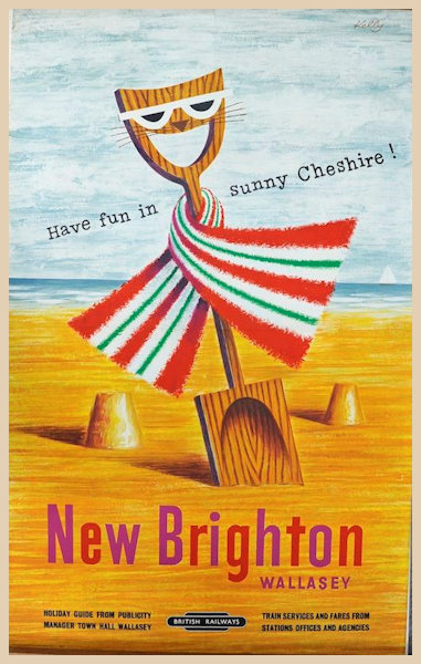 New Brighton Wallasey in sunny Cheshire featuring a bucket and spade poster