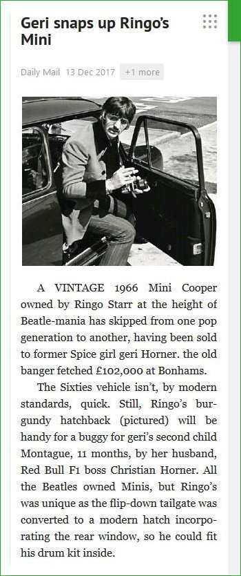 Ringo Starr sells Mini to Gerri Halliwell