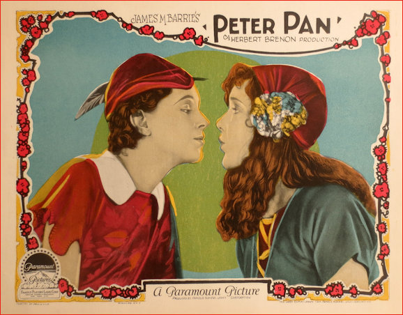 Peter Pan 1924 Silent Movie Lobby Card Peter and Wendy pucker up