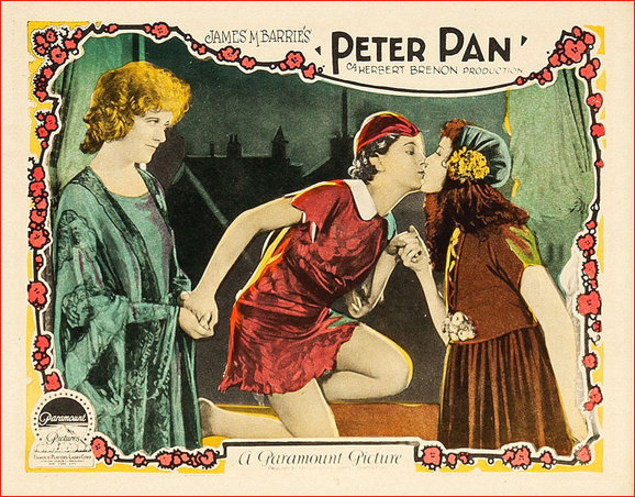 Peter Pan 1924 Silent Movie Lobby Card scene depicting Peter and Wendy in the nursery with Mrs Darling