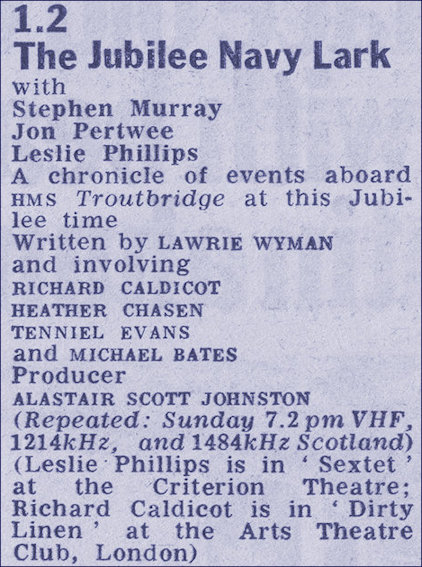 The Navy Lark Silver Jubilee Special as broadcast 16th July 1977 Cast