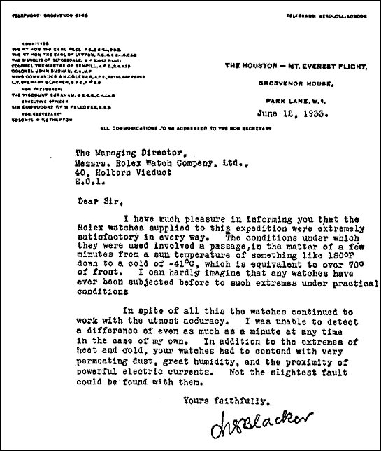 Letter as seen on the Rolex ad