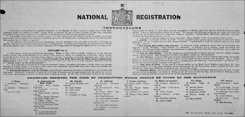 National Registration Form 1939