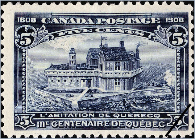 5cent stamp issued in 1908 in Canada featuring the Habitat
