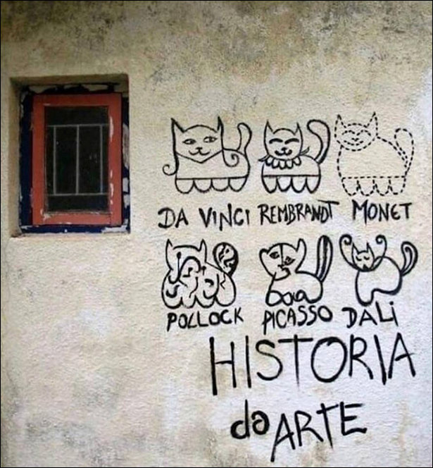 Wall Art - History of art shown through cat graffitit