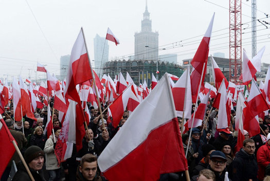 A sea of flags commemorating Poland's centenery independence
