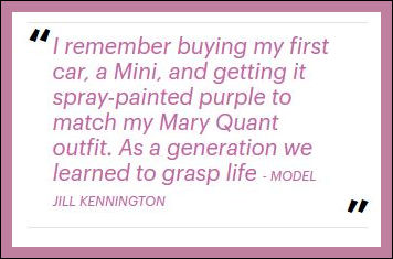 Mary Quant Model Jill Kennington sprays her Mini purple