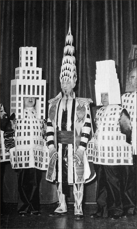 Architect Van Alen dressed as the Chrysler Building at the Beaux Arts Architects Ball in 1931.