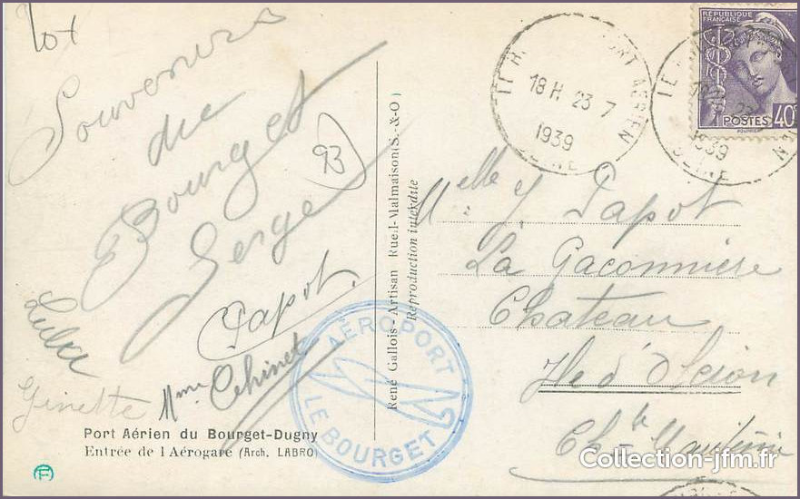 Provenance of Bourget pc with date and airport stamp 