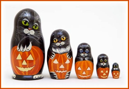 Set of 5 Matryoshka nestling Halloween Cat Dolls