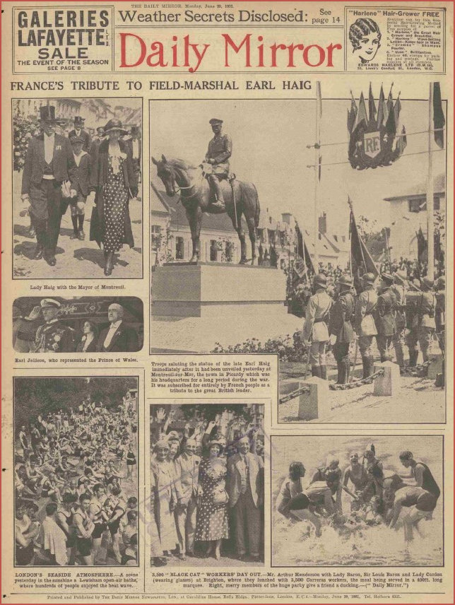 Black Cat Factory Summer outing on front page of the Daily Mirror 1931
