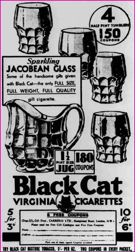 Jacobean Glass offer with Black Cat Cigarettes