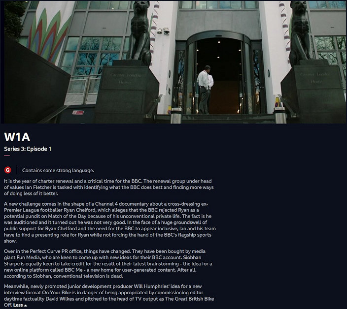 Screen Dump from BBC iplayer of W1A programme