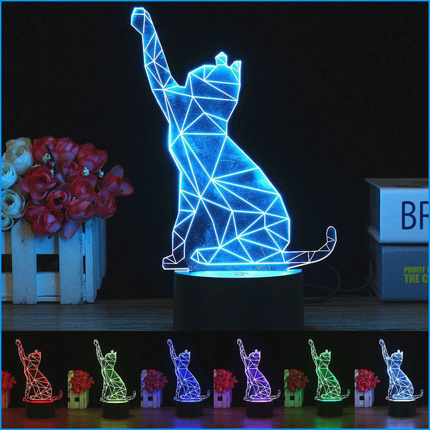 Illuminated Cat Lamp showing seven colours