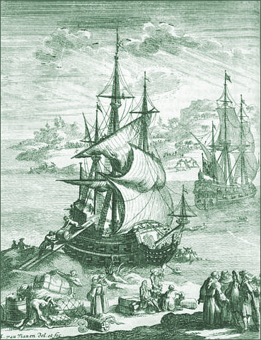 The ships arriving in port