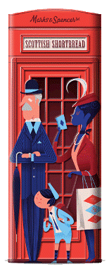 Side of tin depicting shoppers