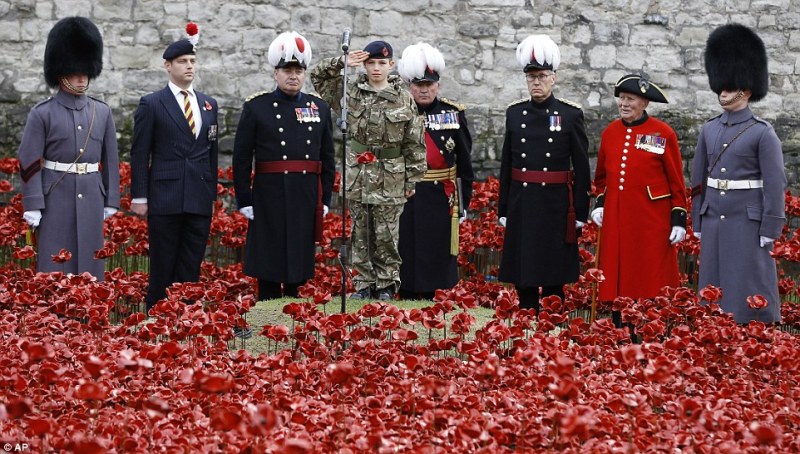 Cadet Harry salutes the final poppy