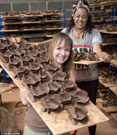 Poppy Making Procedure - trays of flowers heading for the kiln