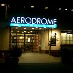 Front entrance to Aviator Hotel at night