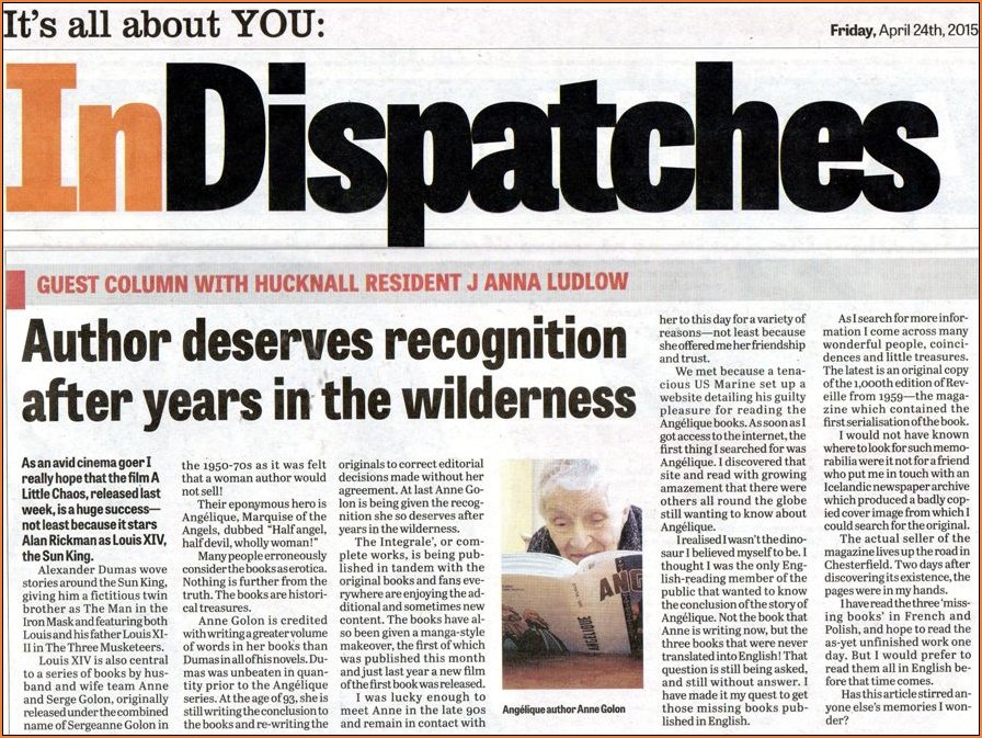Anne Golon in the Hucknall Dispatch