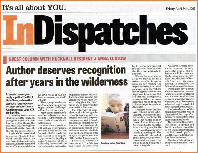 Hucknall Dispatch article Anne Golon