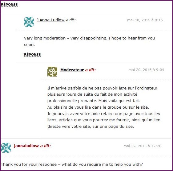 Response from Anne Golon Literary website