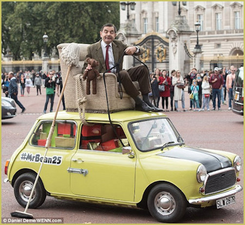 Mr Bean and his Mini 25 years