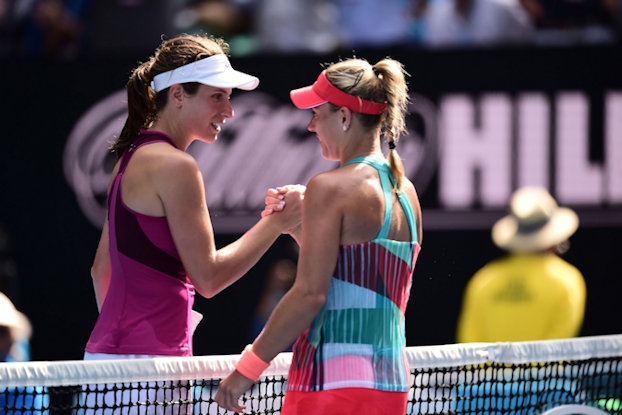 Kerber and Konta at the net AO semi-final