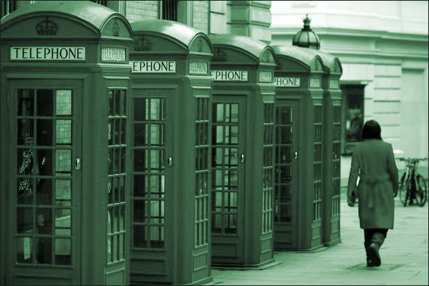 Row of green kiosks