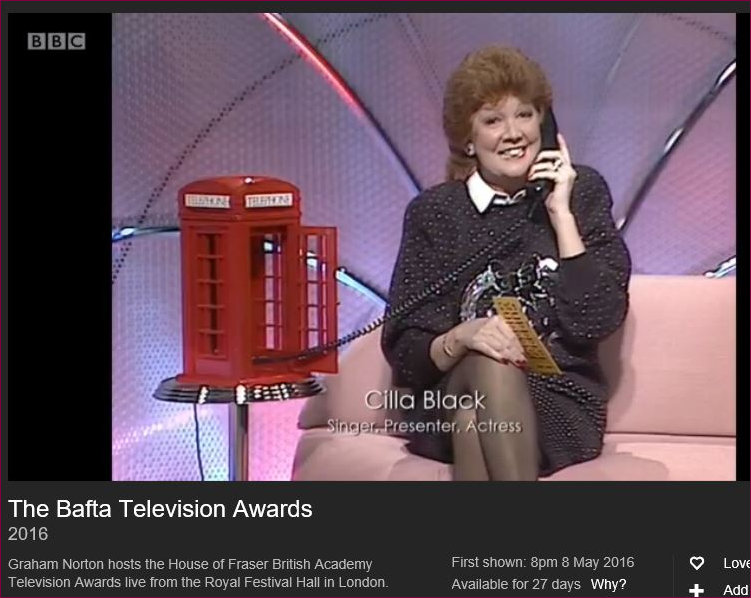 Cilla at the Baftas 2016