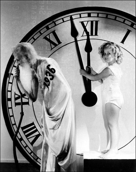 Shirley Temple bidding farewell to the year 1936