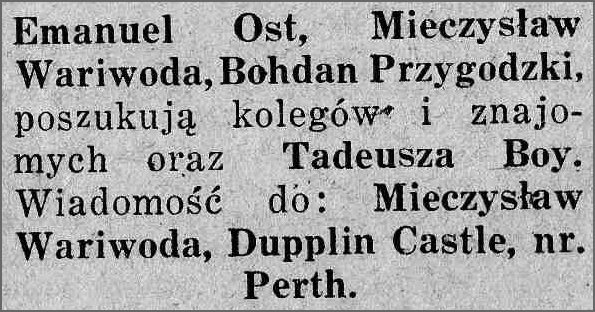 Newspaper advert searching for soldier friends