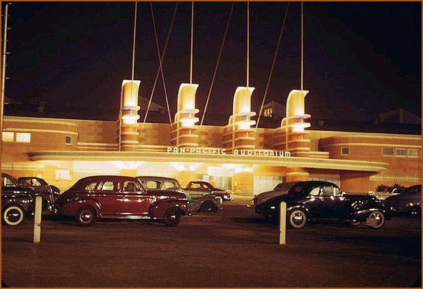 Orange version of the Pan Pacific Auditorium exterior
