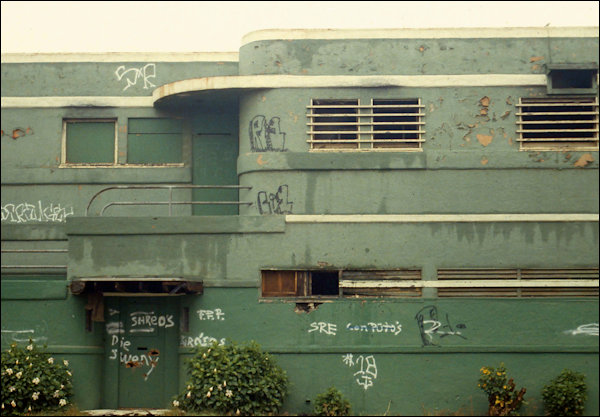 Over grown and with more graffiti signalling the end of this building