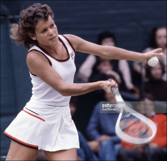 Action shot of Goolagong at Wimbledon