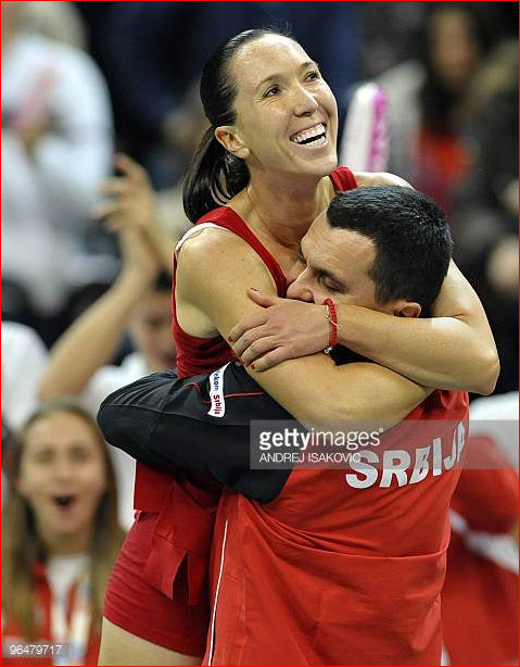 JJ and Coach celebrate Fed Cup win