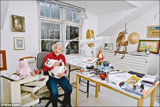 Judith Kerr in her Studio with Katinka