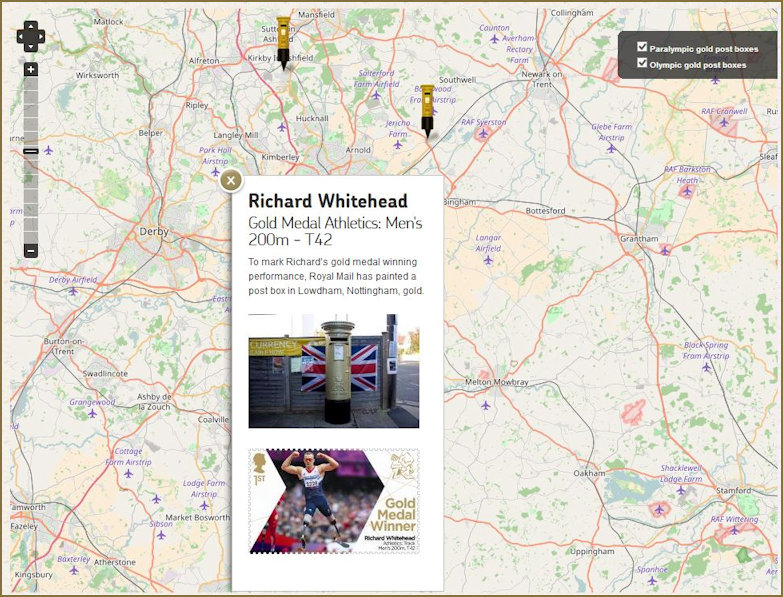 Map of the Gold Boxes commemorating the Gold Medal wins of 2012