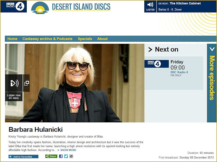 Barbara featuring in Desert Island Discs which was originally broadcast on 8th December 2013