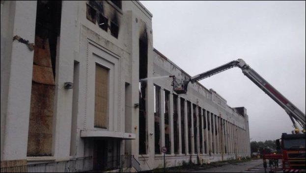 Fire officers damping down the Littlewoods Building 