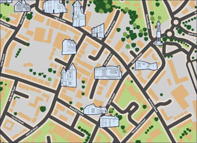 Close up map detail from Hucknall tourism panel