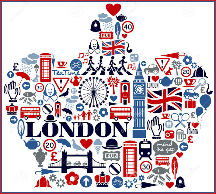 Jingoistic London icons in Crown shape